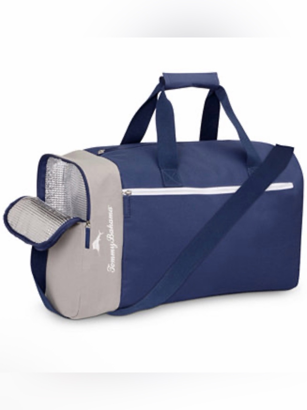Tommy Bahama Navy and Gray Duffel with Shoulder Strap